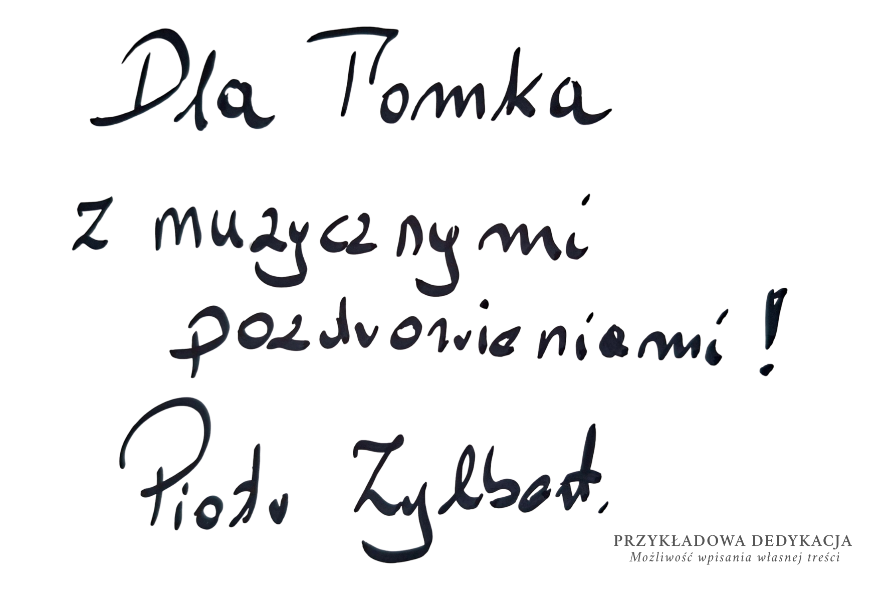 Tył karty kolekcjonerskiej – przykładowa odręczna dedykacja Piotra Zylberta